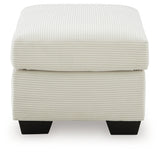 Greenbriar Ivory velvet ottoman side view