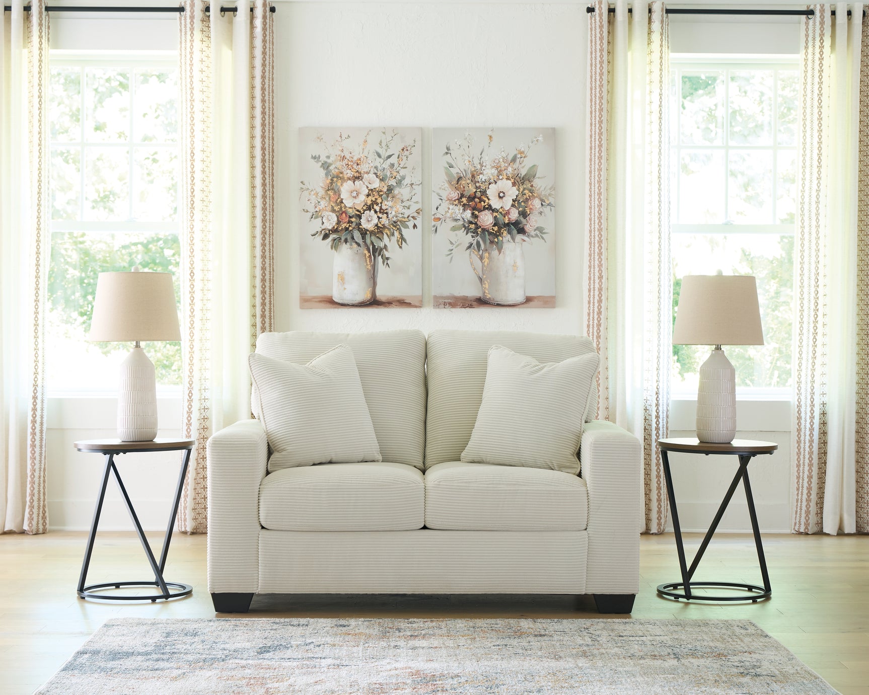 back view of Greenbriar Ivory Sofa and Loveseat