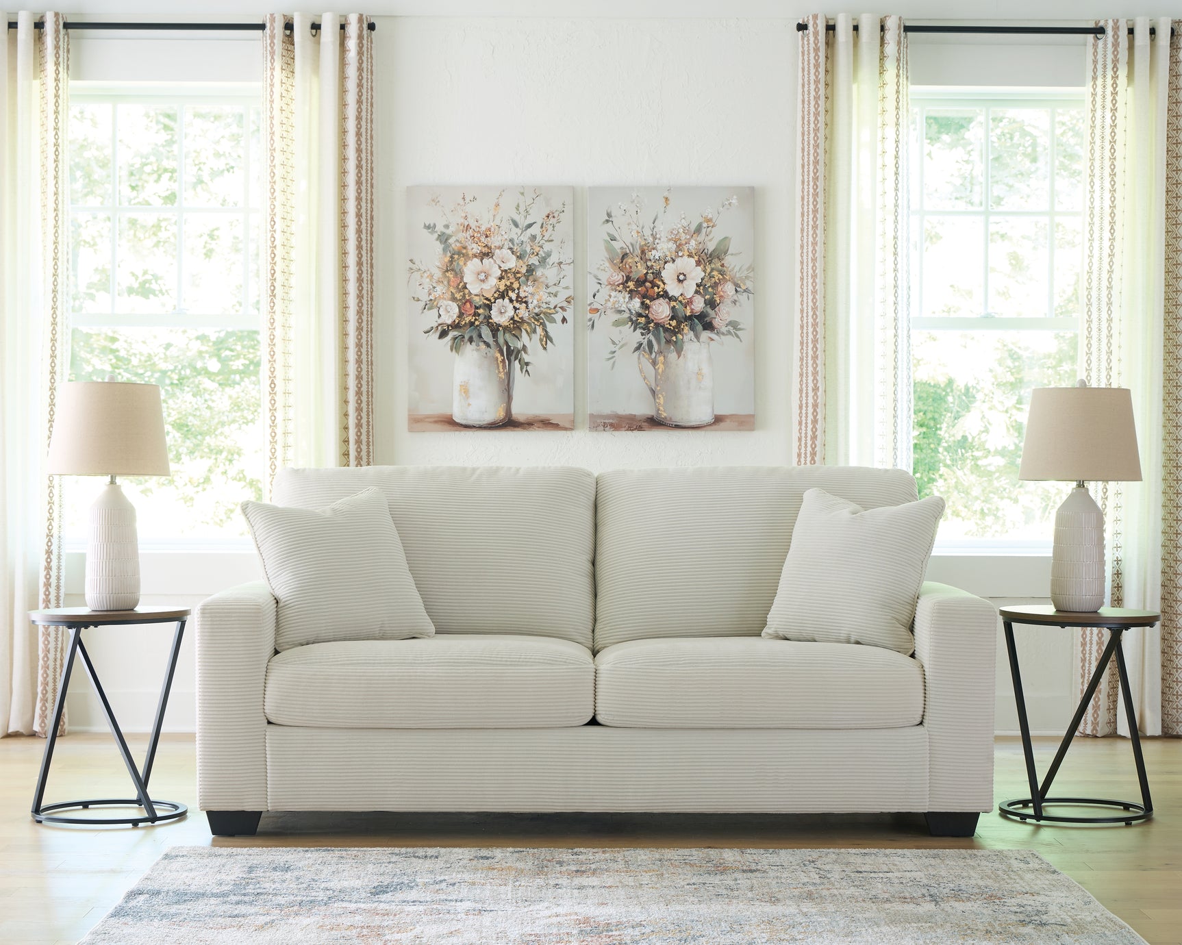 front view of Greenbriar Ivory Sofa and Loveseat