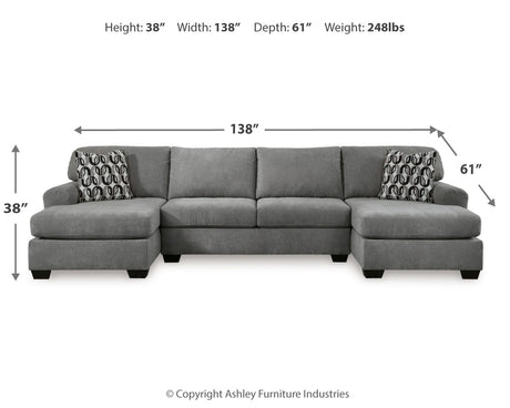 side profile view of Birkdale Court Gray 3-Piece Sectional sofa