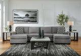 detail view of Birkdale Court Gray 3-Piece Sectional sofa upholstery and stitching
