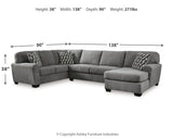 Side dimension view of sectional sofa