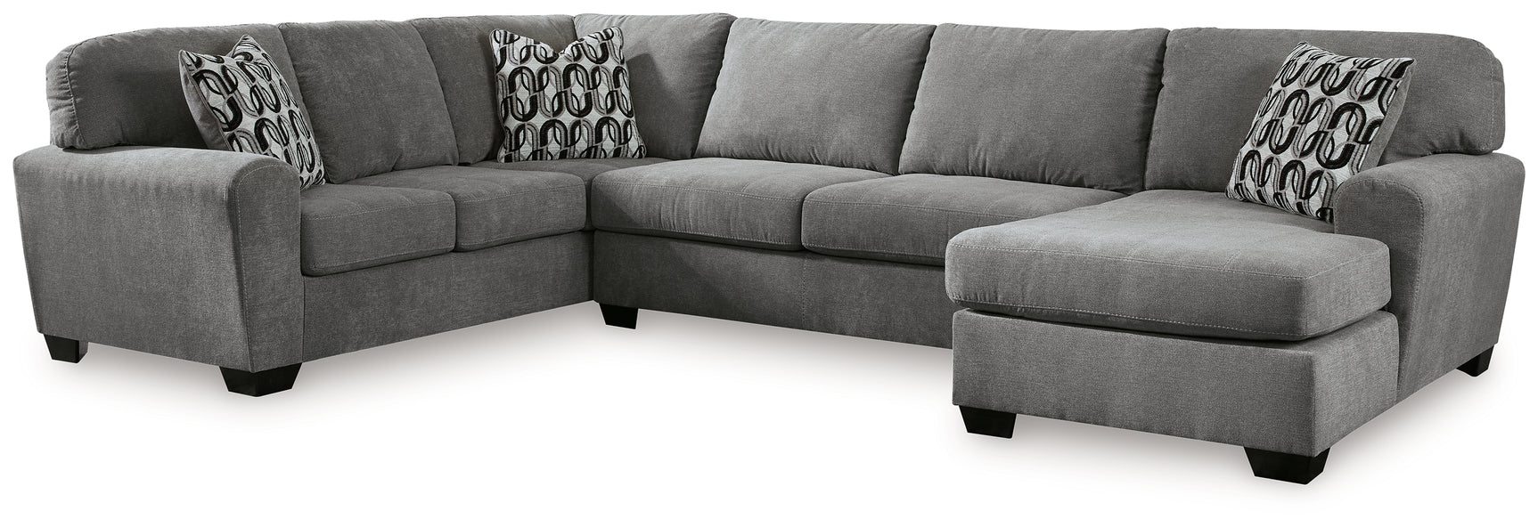 Side view of Birkdale Court Gray Chenille 3-Piece Sectional Sofa with Chaise