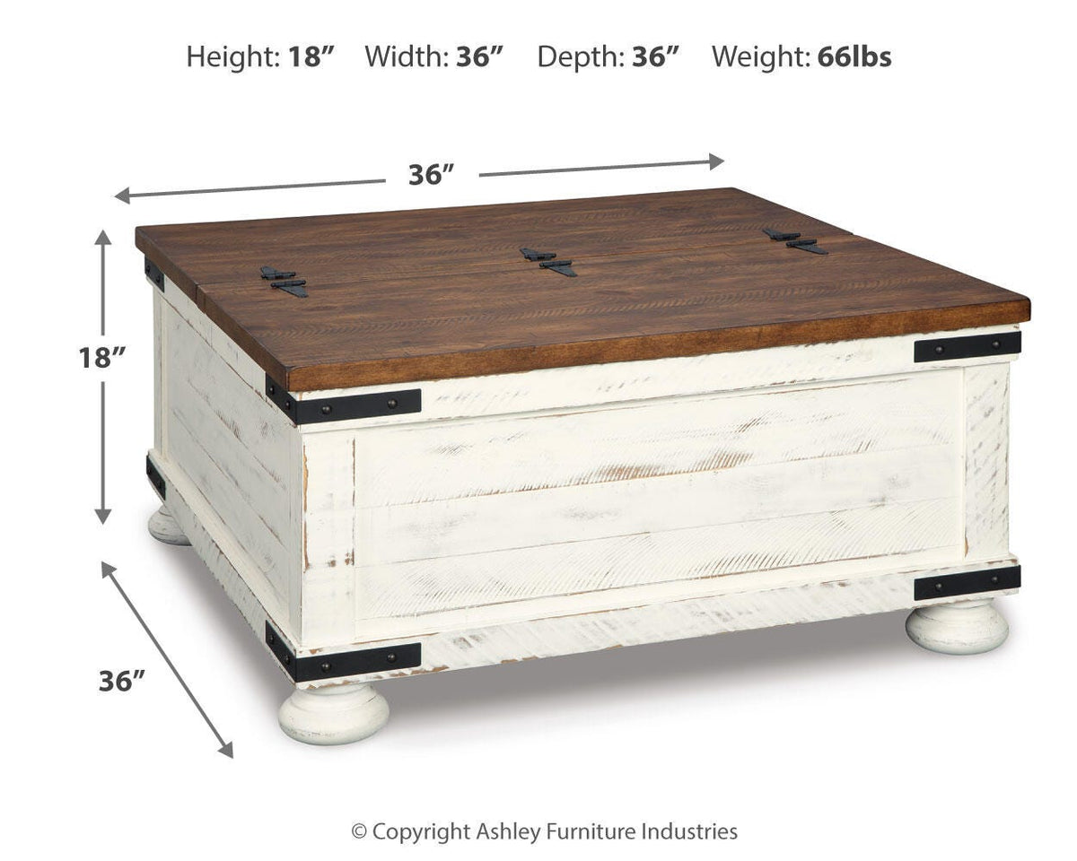 Wystfield White/Brown Coffee Table with 1 End Table — dimension illustration