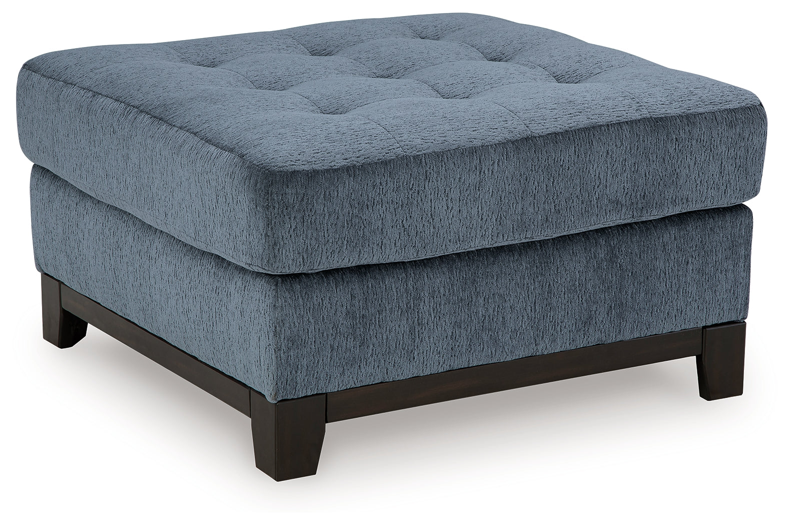 Maxon Place Navy Chenille Ottoman side view showing tufted top