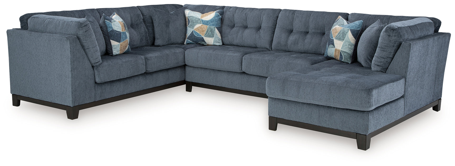 side view of Maxon Place Navy Chenille 3-Piece Sectional with Chaise sectional sofa