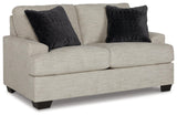 Vayda Pebble Chenille Loveseat angled side view showing arm