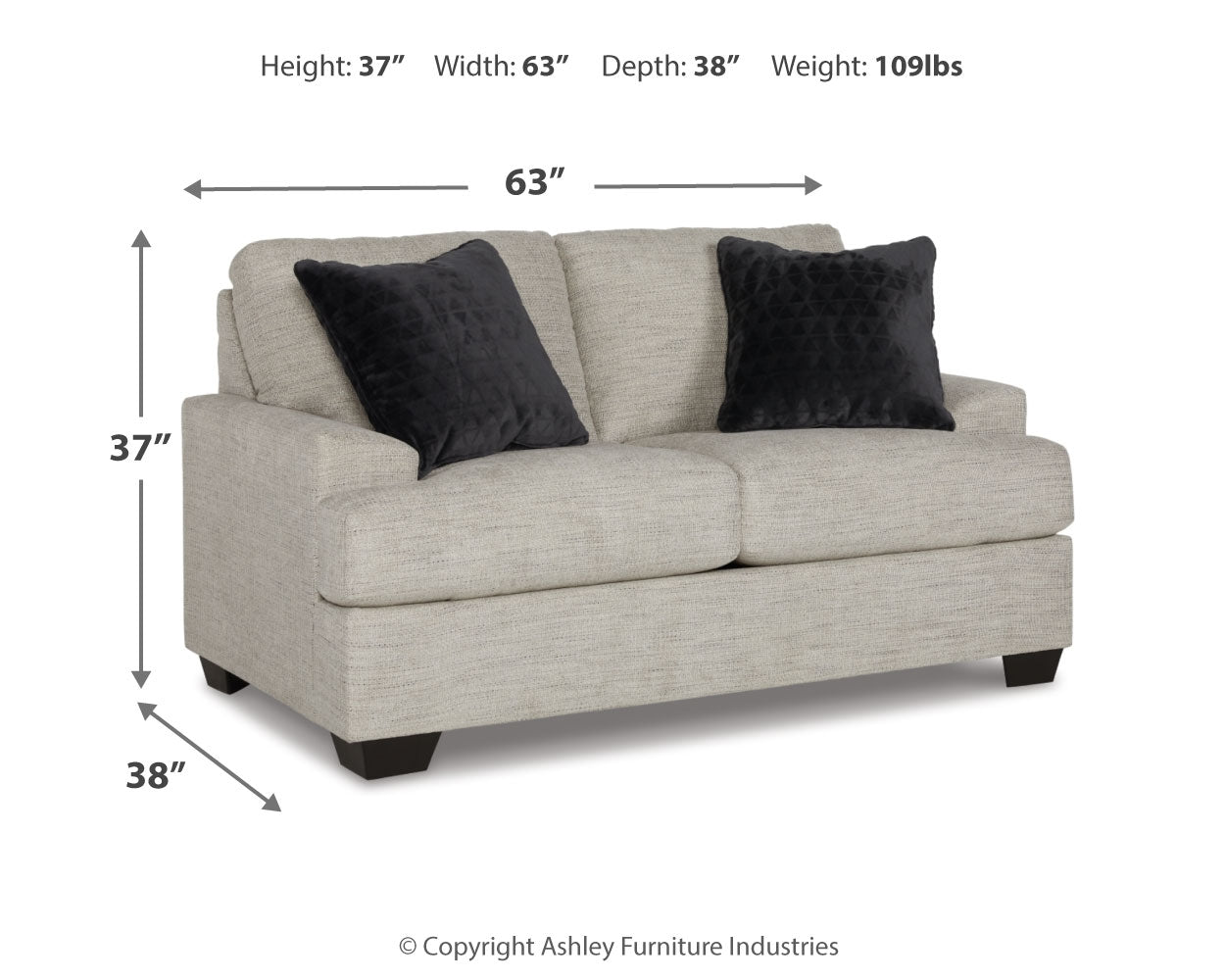 dimension diagram of the Vayda Pebble sofa