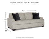 Vayda Pebble Sofa and Loveseat side dimensions view