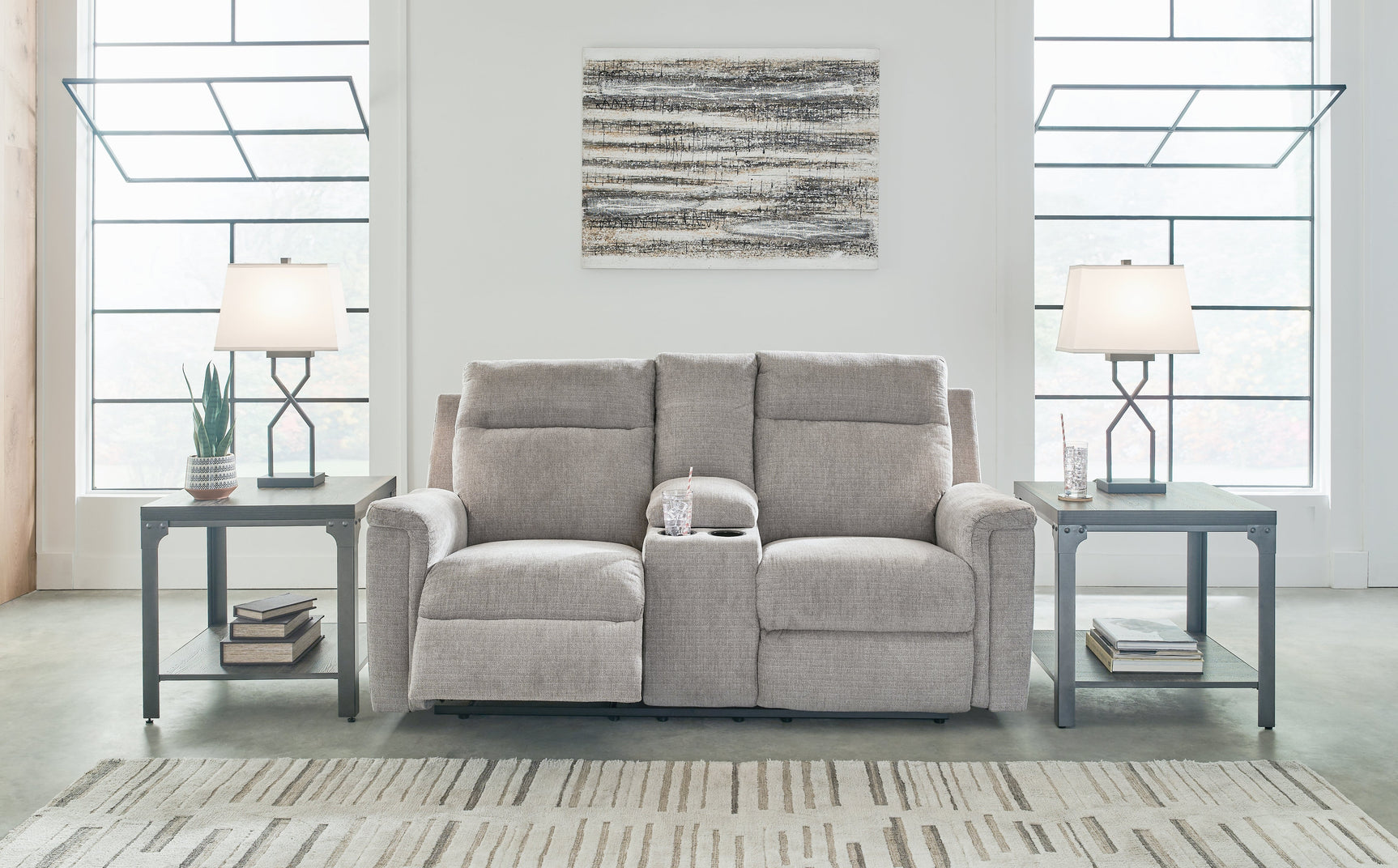 Barnsana Ash Chenille Power Reclining Loveseat With Console