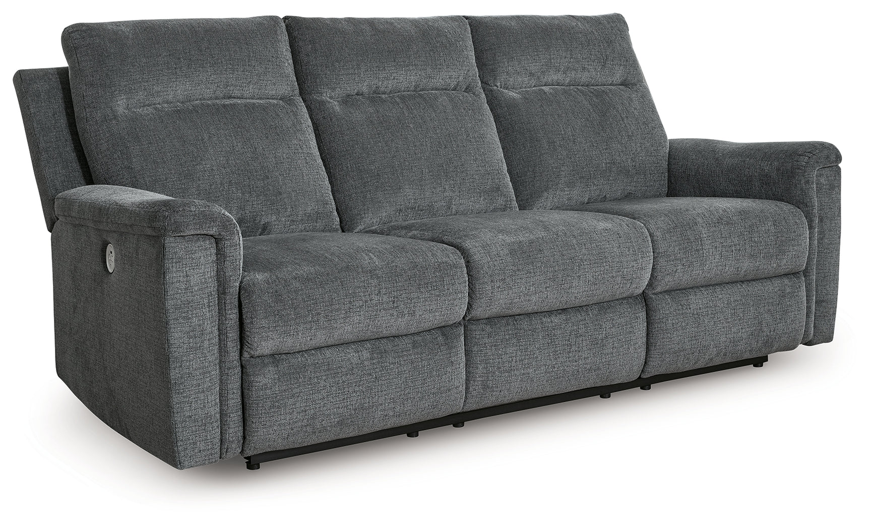 Living room setup with Barnsana Gravel sofa, loveseat and recliner