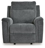 Head-on view of Barnsana Gravel Chenille Power Recliner