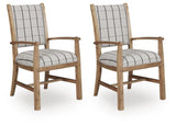 Ridgester Light Brown Next-Gen Nuvella™ Dining Arm Chair — angled view