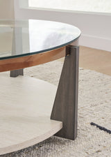 Glass-Top Coffee Table with Faux Travertine and Gold-Tone Frame — product image 4
