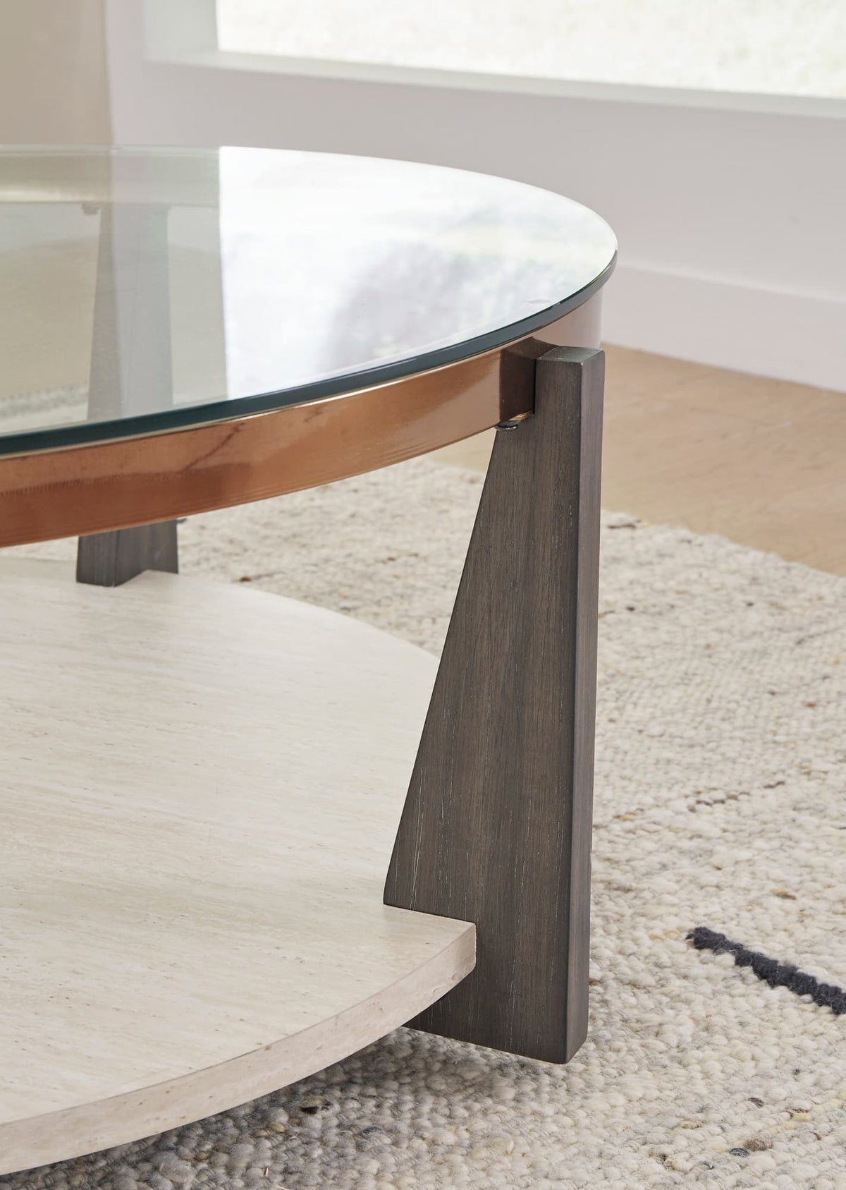 Glass-Top Coffee Table with Faux Travertine and Gold-Tone Frame — product image 4