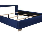 Modern King bed with blue velvet-like faux leather upholstery