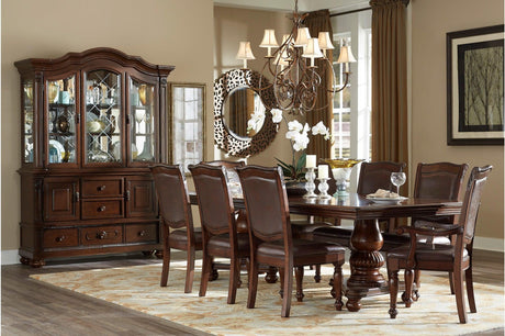main view of Lordsburg Brown Cherry Faux Leather Upholstered Rectangular Dining Room Set dining room furniture