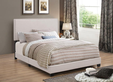 Boyd Queen Upholstered Bed Ivory Nailhead Trim front view