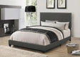 Boyd full size upholstered bed in charcoal with nailhead trim, front view