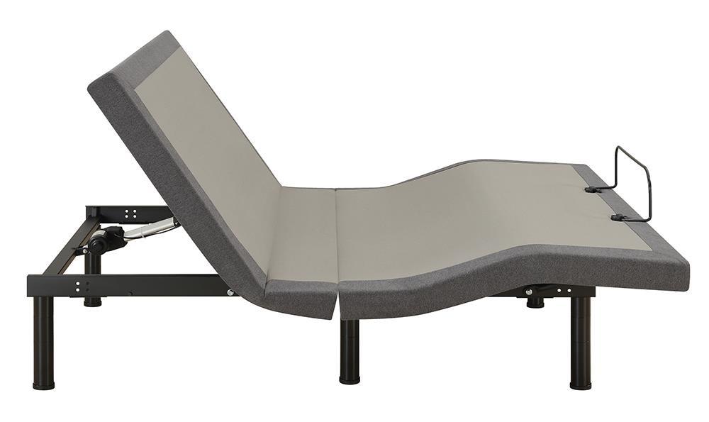 Negan Twin XL Adjustable Bed Base in grey fabric with black accents