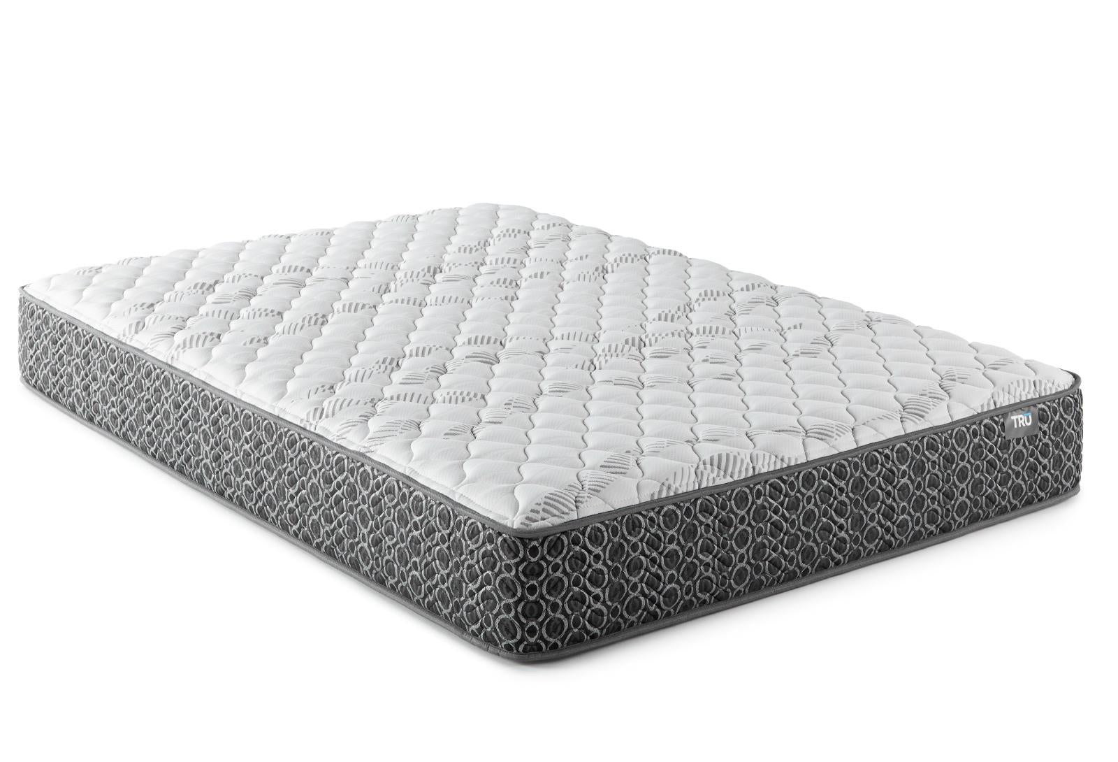 Hayes Queen Firm Tight Top Hybrid Mattress with close-up on white Tencel blend cover