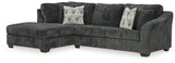 Biddeford Ebony Velvet sectional sofa side view showing chaise