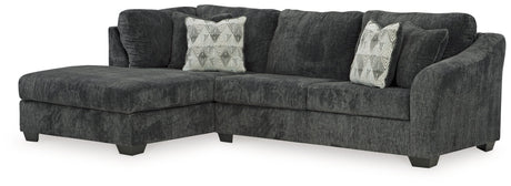Biddeford Ebony Velvet sectional sofa side view showing chaise