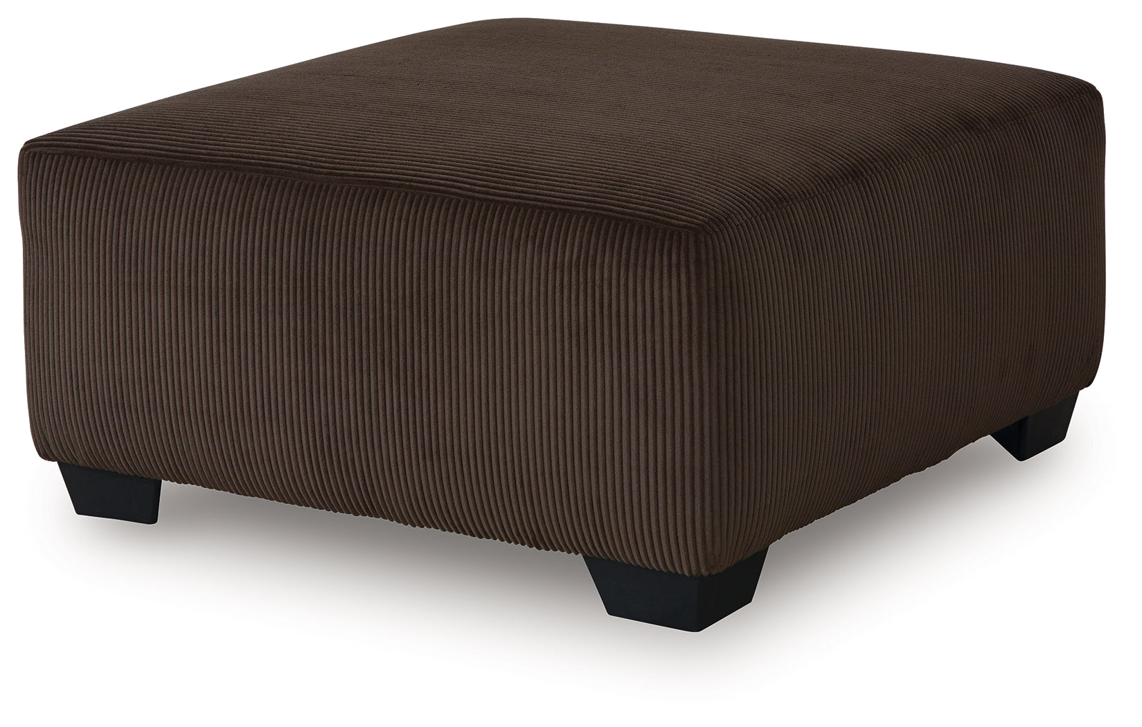 Kimlee oversized ottoman head-on view showing chocolate velvet upholstery