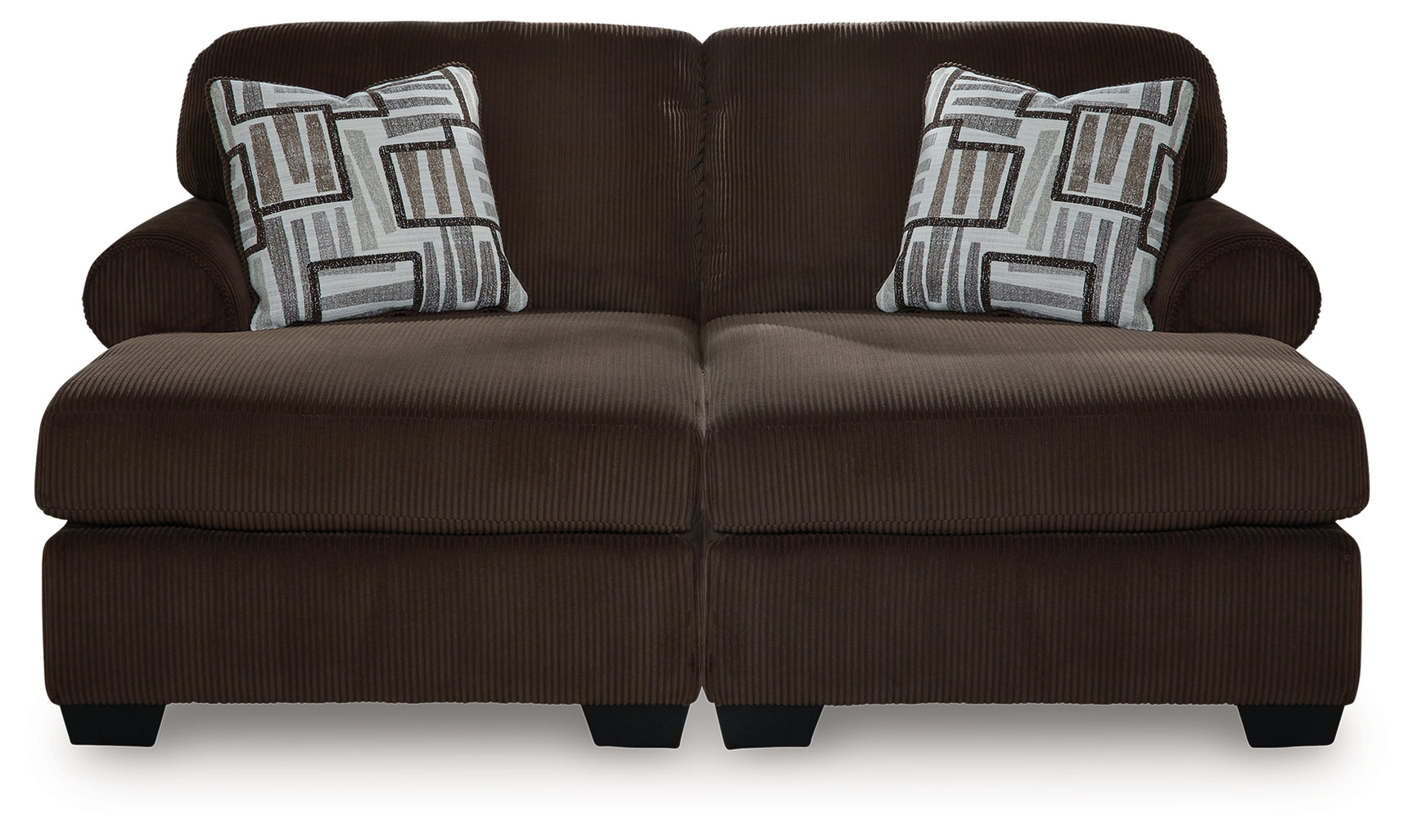 Side profile of Kimlee Chocolate Velvet 2-Piece Super Chaise sectional