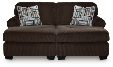 Side profile of Kimlee Chocolate Velvet 2-Piece Super Chaise sectional