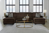 close-up detail of chocolate velvet upholstery on Kimlee sectional