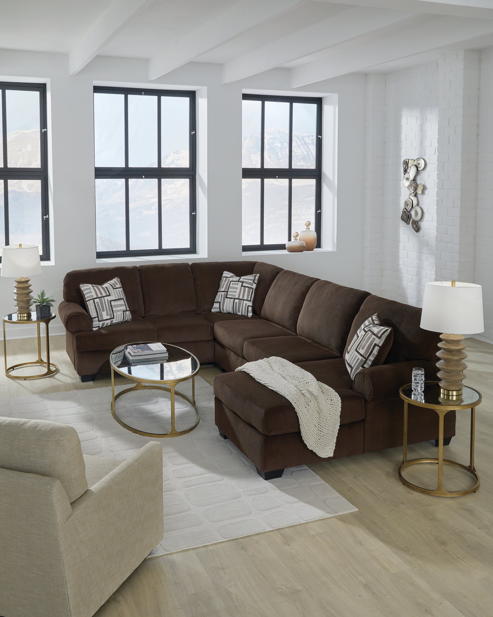 Detailed shot of velvet texture and stitching on Kimlee sectional