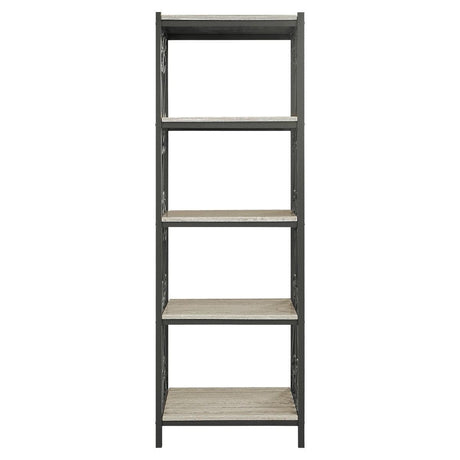 Fairhope black metal side pier with four fixed faux marble shelves front view