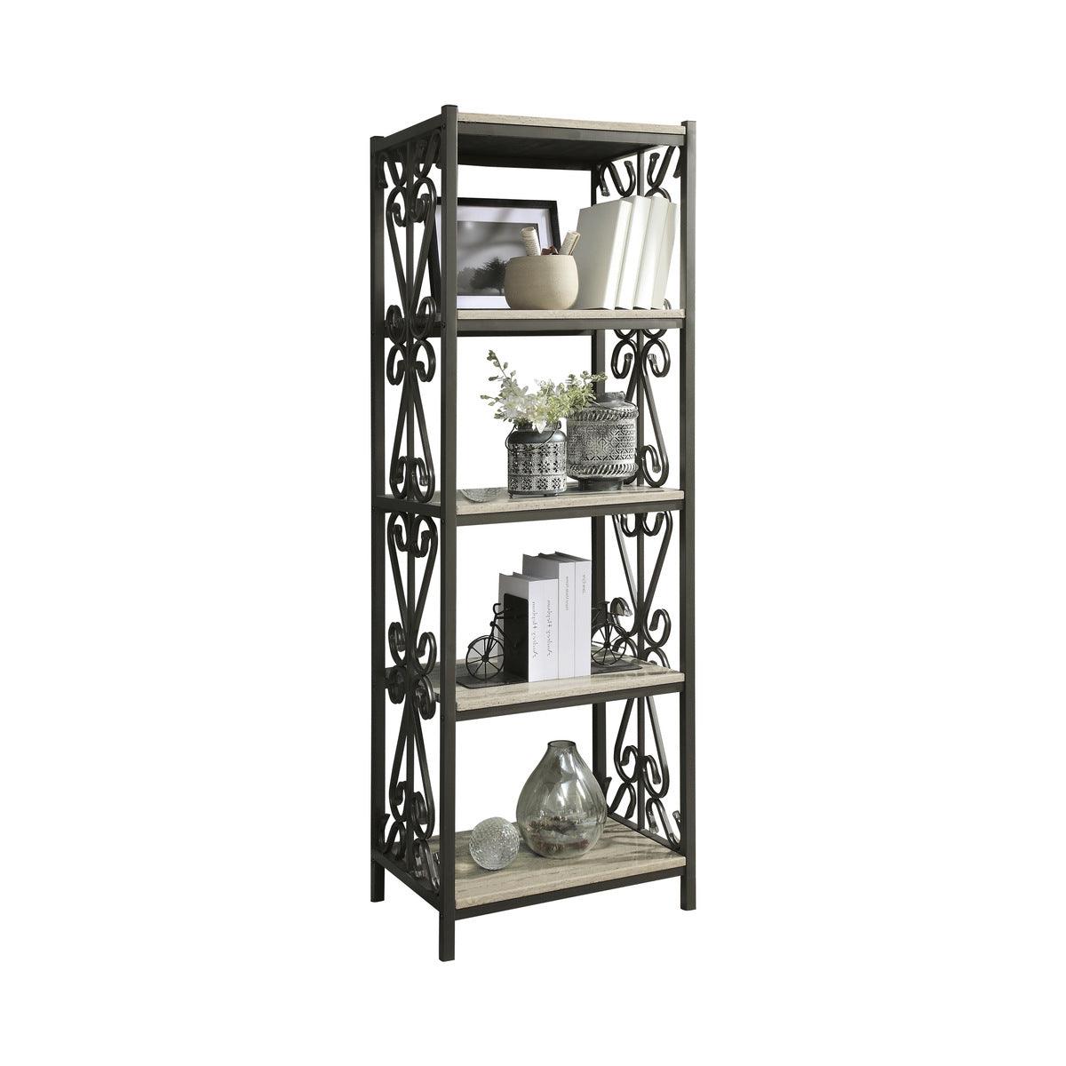 Fairhope Black Metal Faux Marble And Metal Side Pier 4 Fixed Faux Marble Shelves - Ella Furniture