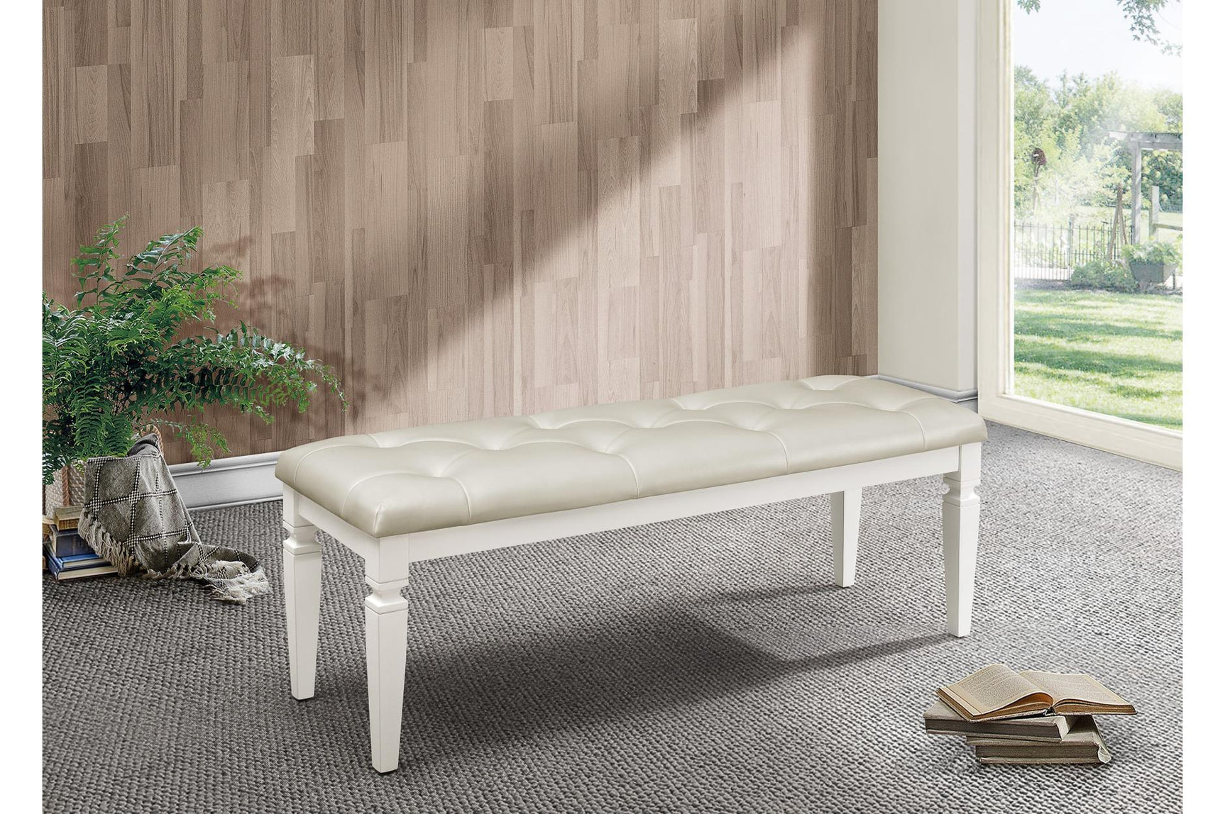bedroom view of Allura White Faux Leather Tufted LED Panel Bedroom Set bed