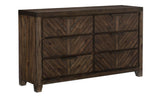 parnell rustic cherry panel bedroom set main view showing dresser and mirror