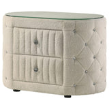 Close-up of acrylic button tufting on Sonya nightstand upholstery
