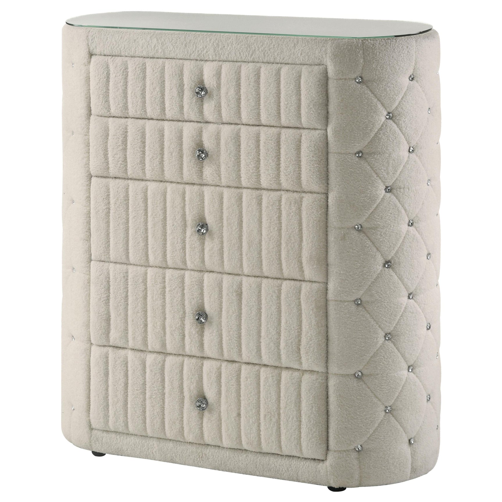 Top view showing tempered glass surface of Sonya chest