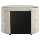 Sonya ivory upholstered 2-drawer nightstand with glass top
