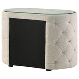 Sonya ivory upholstered 2-drawer nightstand with glass top