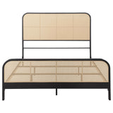 Close-up of black polyethylene rattan woven design on bed frame