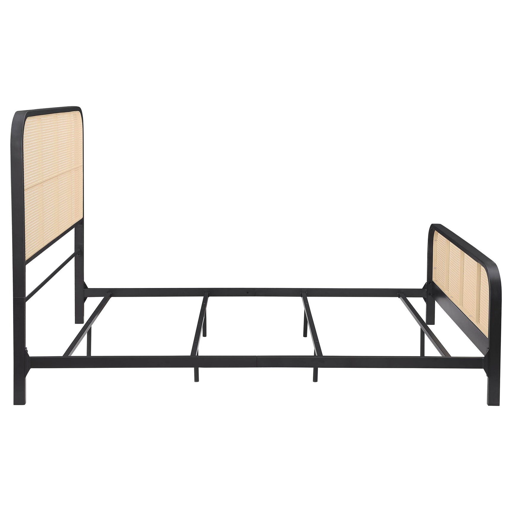 Top view of bed frame and woven rattan upholstery