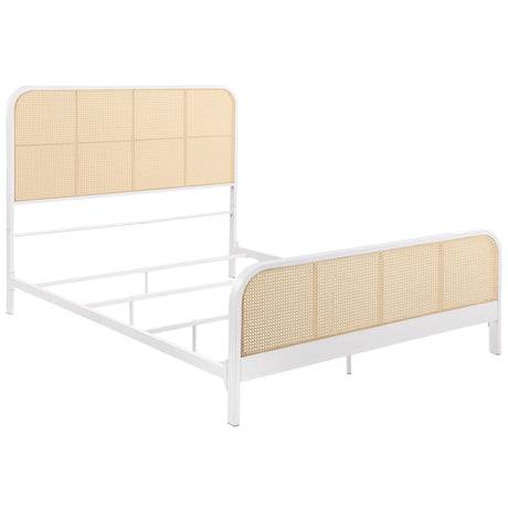 Close-up of polyethylene rattan weave on headboard