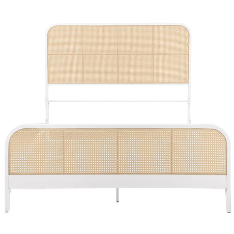 Side angle of Lanewood white rattan metal king bed