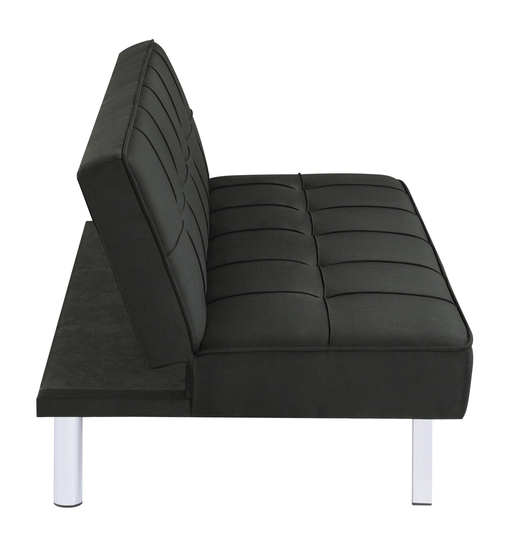 Metal leg detail with modern black upholstery