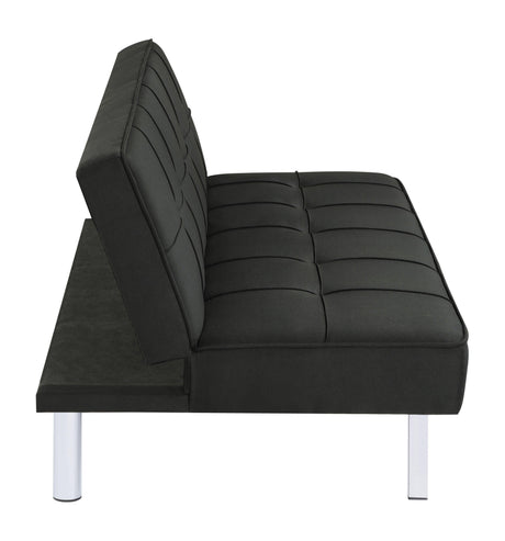 Metal leg detail with modern black upholstery