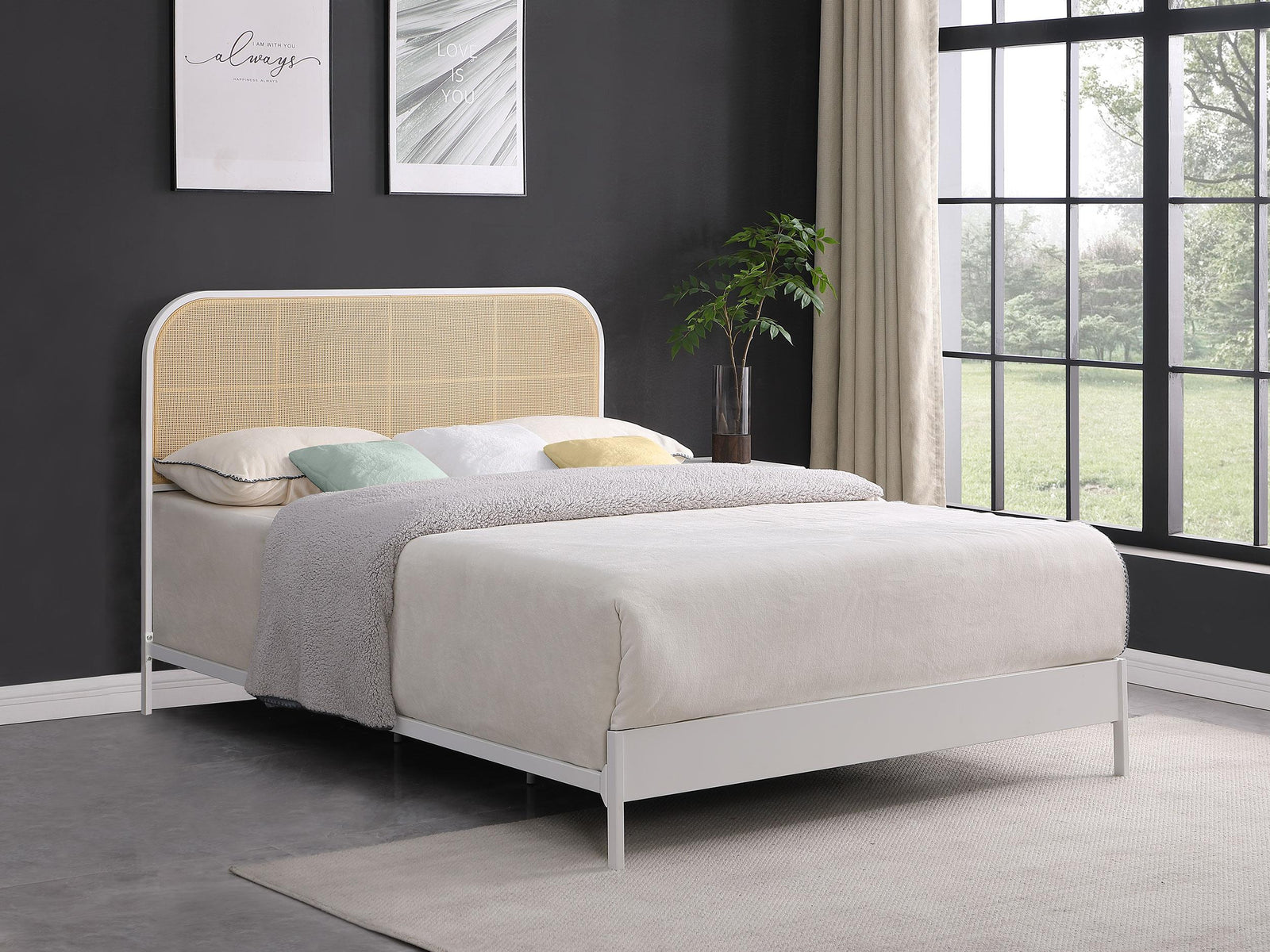 Amherst Radio Weave Rattan Metal King Bed White