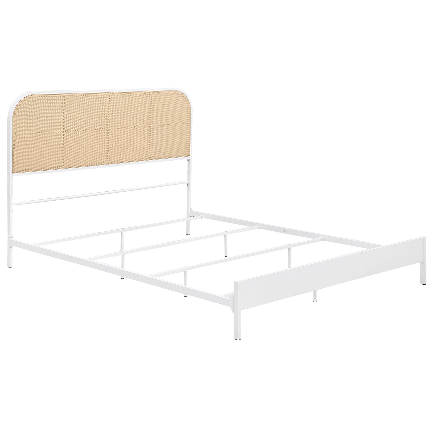 Side view of Amherst white metal king bed