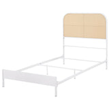 Detailed view of polyethylene rattan weave pattern on headboard