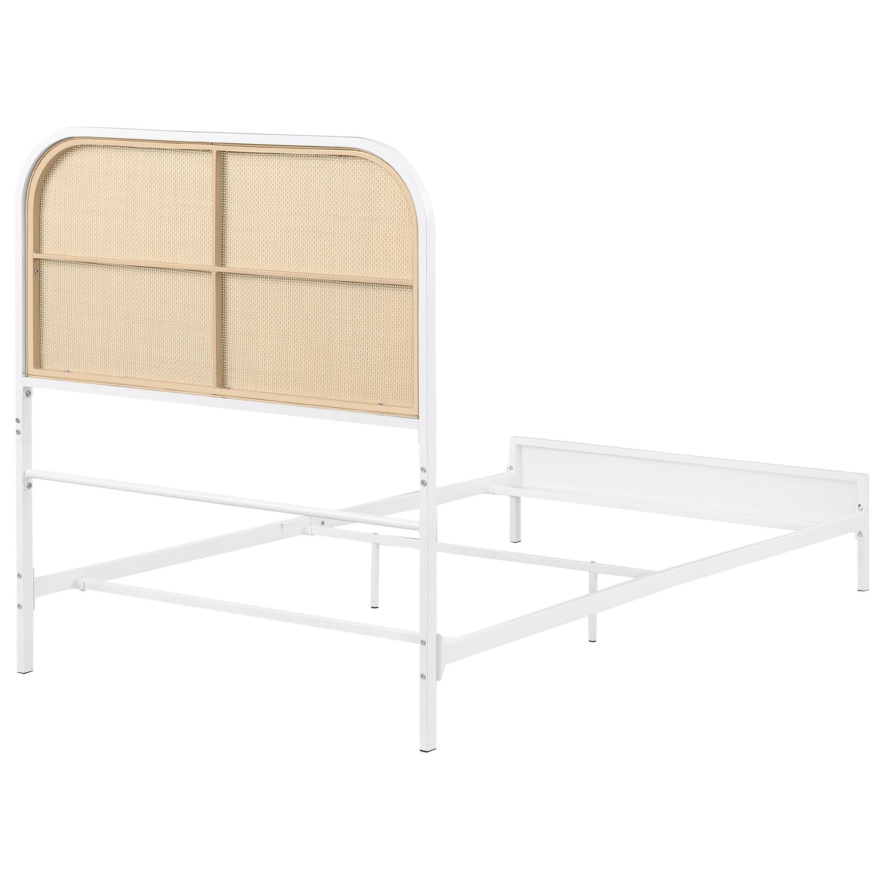 Bed footboard with white metal finish and plastic glides